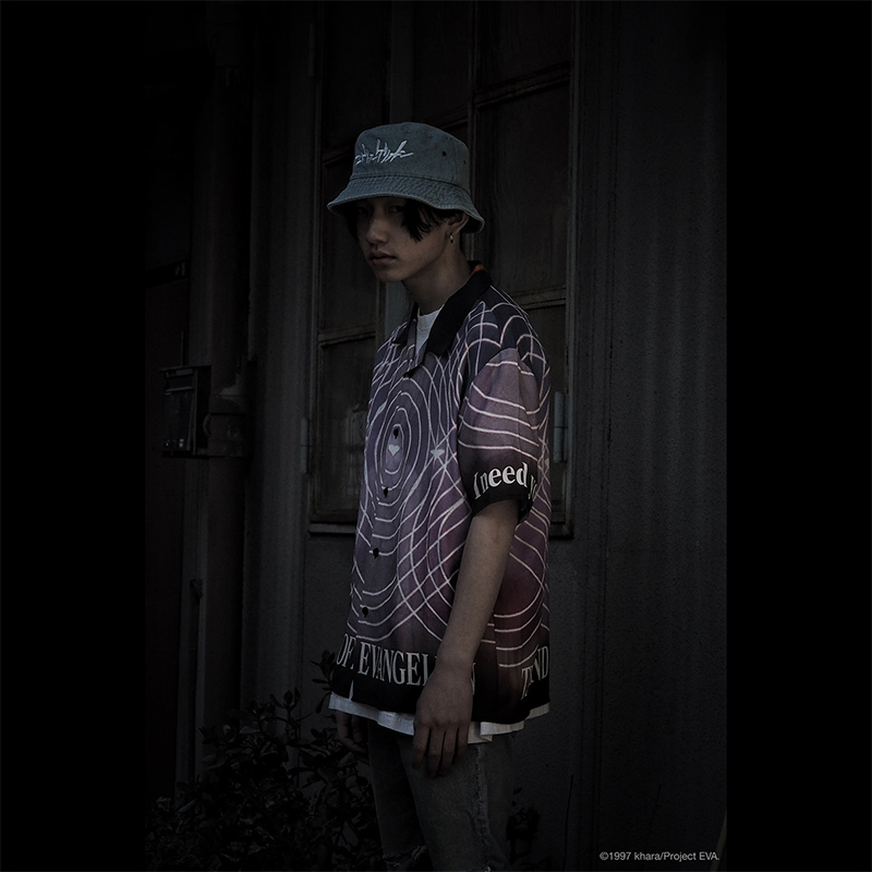 【EVANGELION:95】0022 Aloha Shirt/BLACK BLACK M