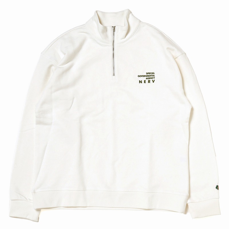 RADIO EVA 165 NERV Embroidery Half Zip Sweat by FRUIT OF THE LOOM/WHITE(S　 WHITE): ファッション | EVANGELION STORE オンライン