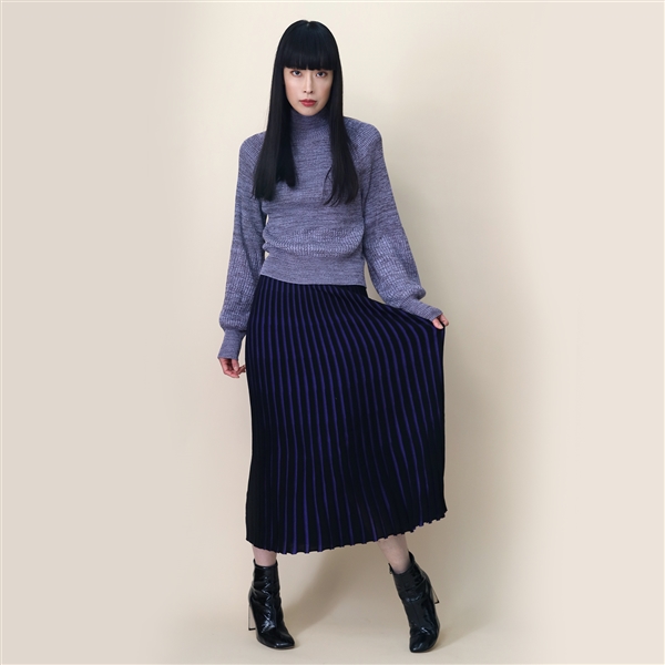 【FLOWER by RADIO EVA 036】EVANGELION 2tone Knit Pleats Skirt/BLACK