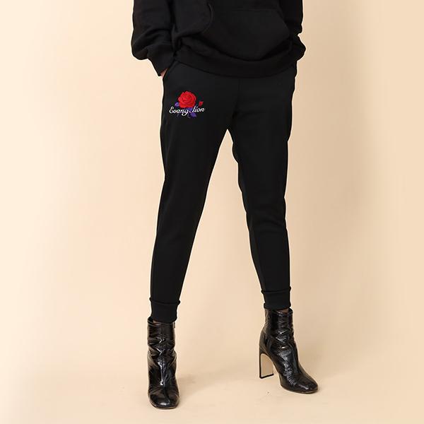 【FLOWER by RADIO EVA 043】Flower Embroidery Pants /BLACK(初号機覚醒ローズ)