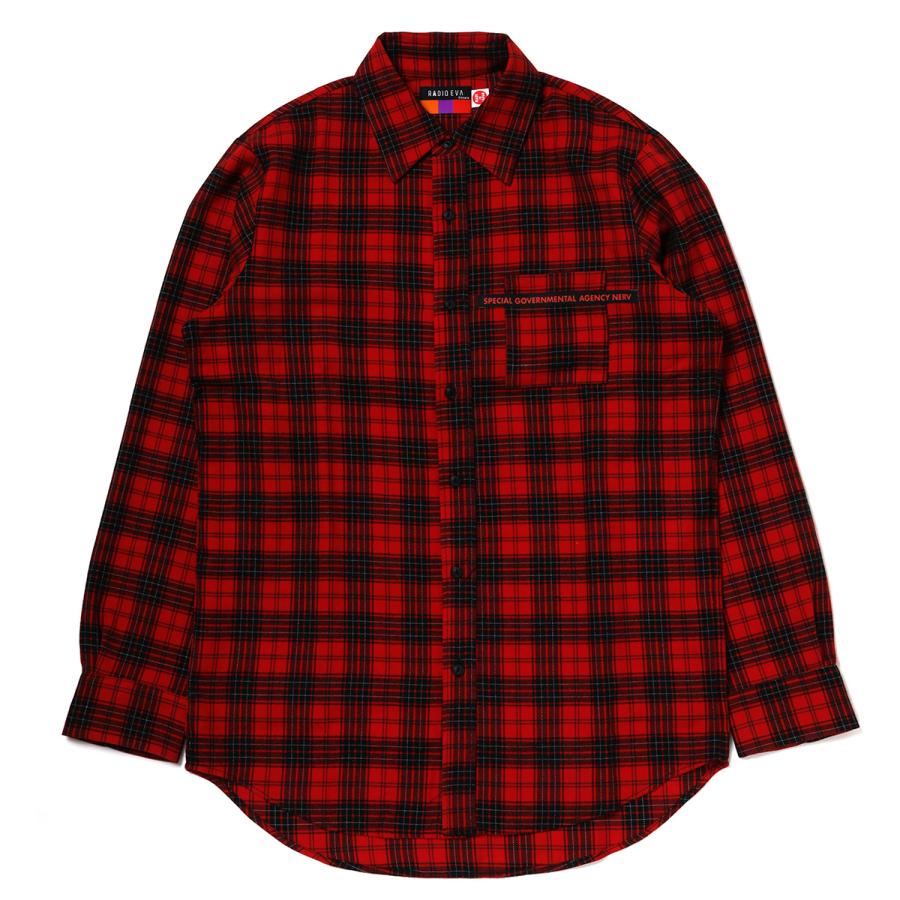 RADIO EVA A083 EVA-01 BANDANNA FLANNEL CHECK SHIRTS/RED×BLACK