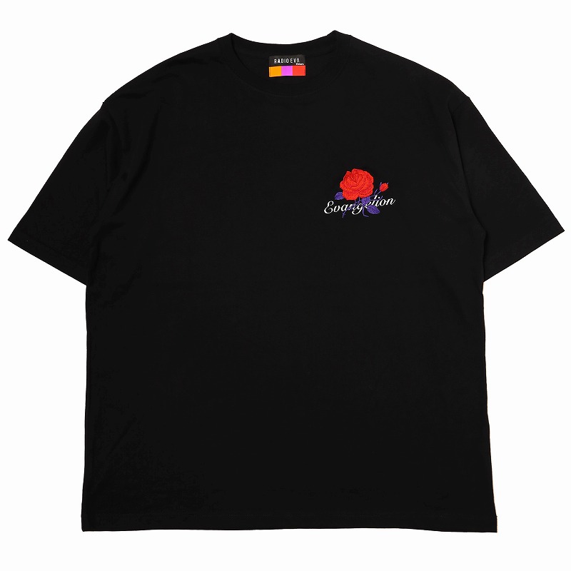 RADIO EVA A224 EVA-01 Flower Embroidery T-Shirt β/BLACK×RED