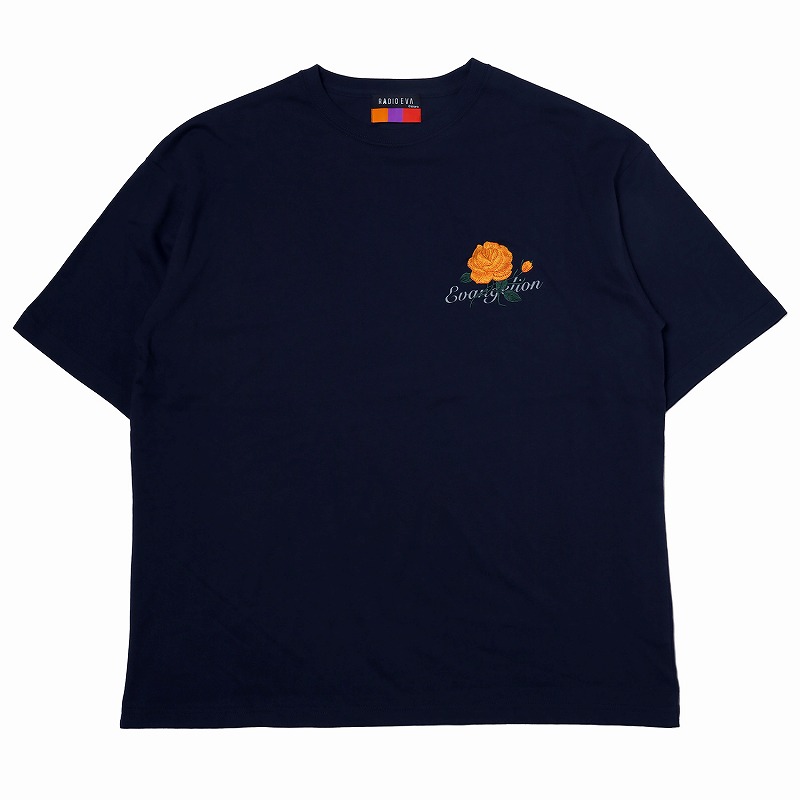 RADIO EVA A224 EVA-01 Flower Embroidery T-Shirt β/NAVY×ORANGE