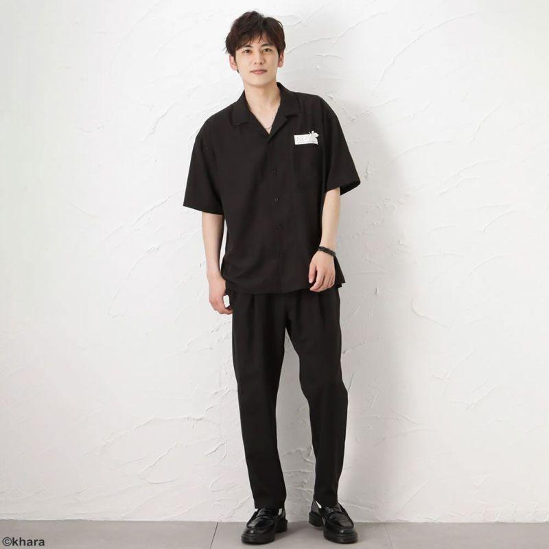 EVANGELION プリント開襟シャツ/NERV/ブラック(マックハウス)