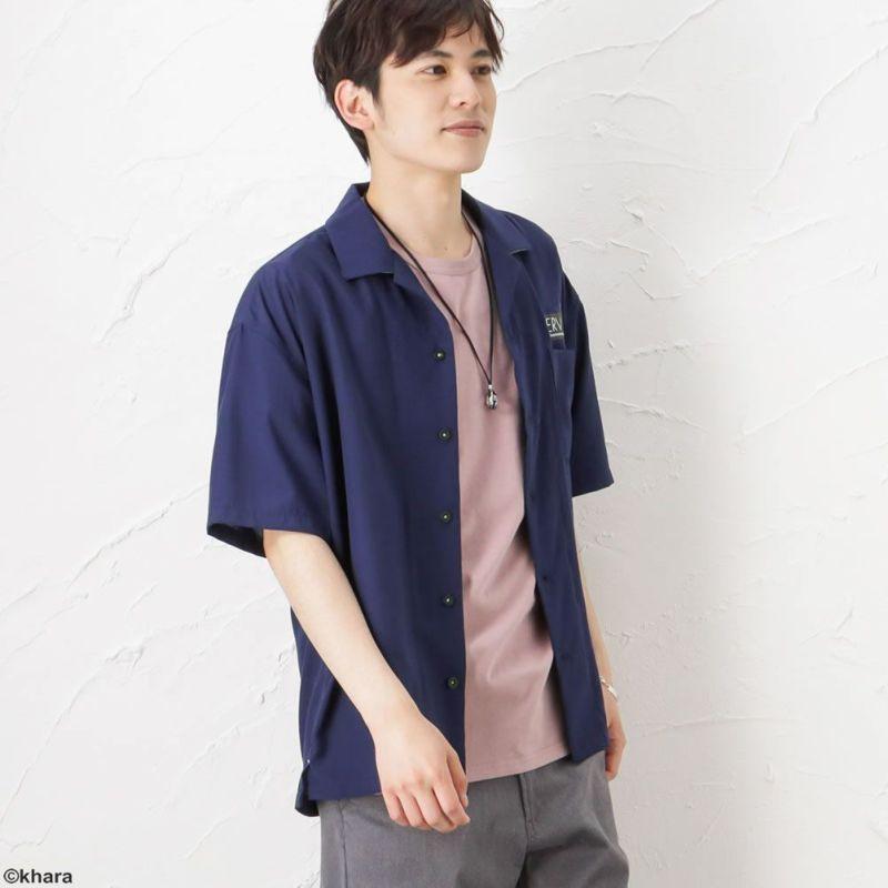 EVANGELION プリント開襟シャツ/NERV/パープル(マックハウス)