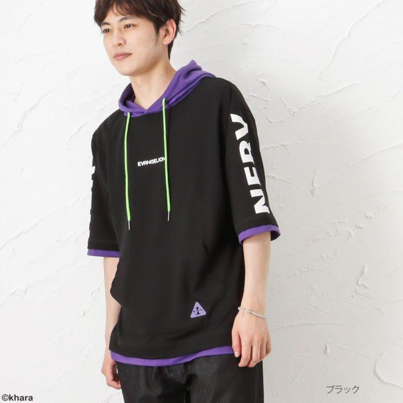 EVANGELION ボリュームネック半袖パーカー /NERV初号機/ブラック(マックハウス)